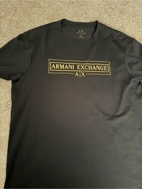 Armani Exchange Black Tee with Embroided Gold Logo Box